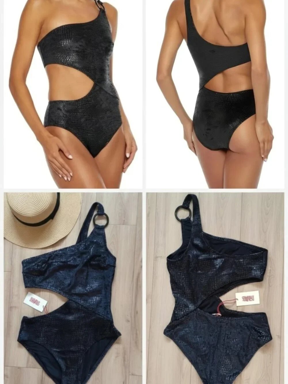 Solid & Striped Claudia One Shoulder Textured One Piece Blackout M NWT